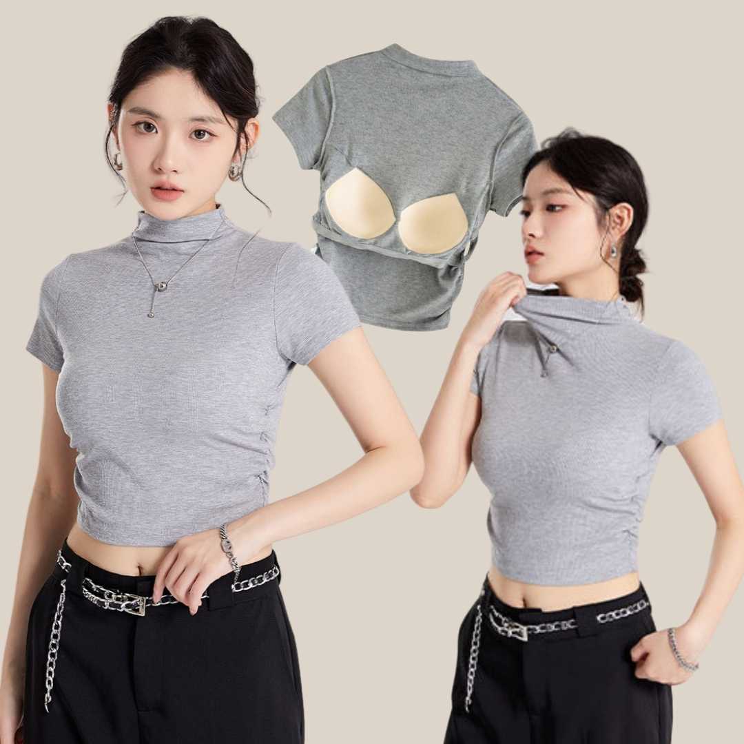 WsimpleBra | Aster Crop Top Shirt เสื้อครอป คอเต่า มีบราในตัว เลิกใส่ชุดชั้นในและซิลิโคลปิดจุก