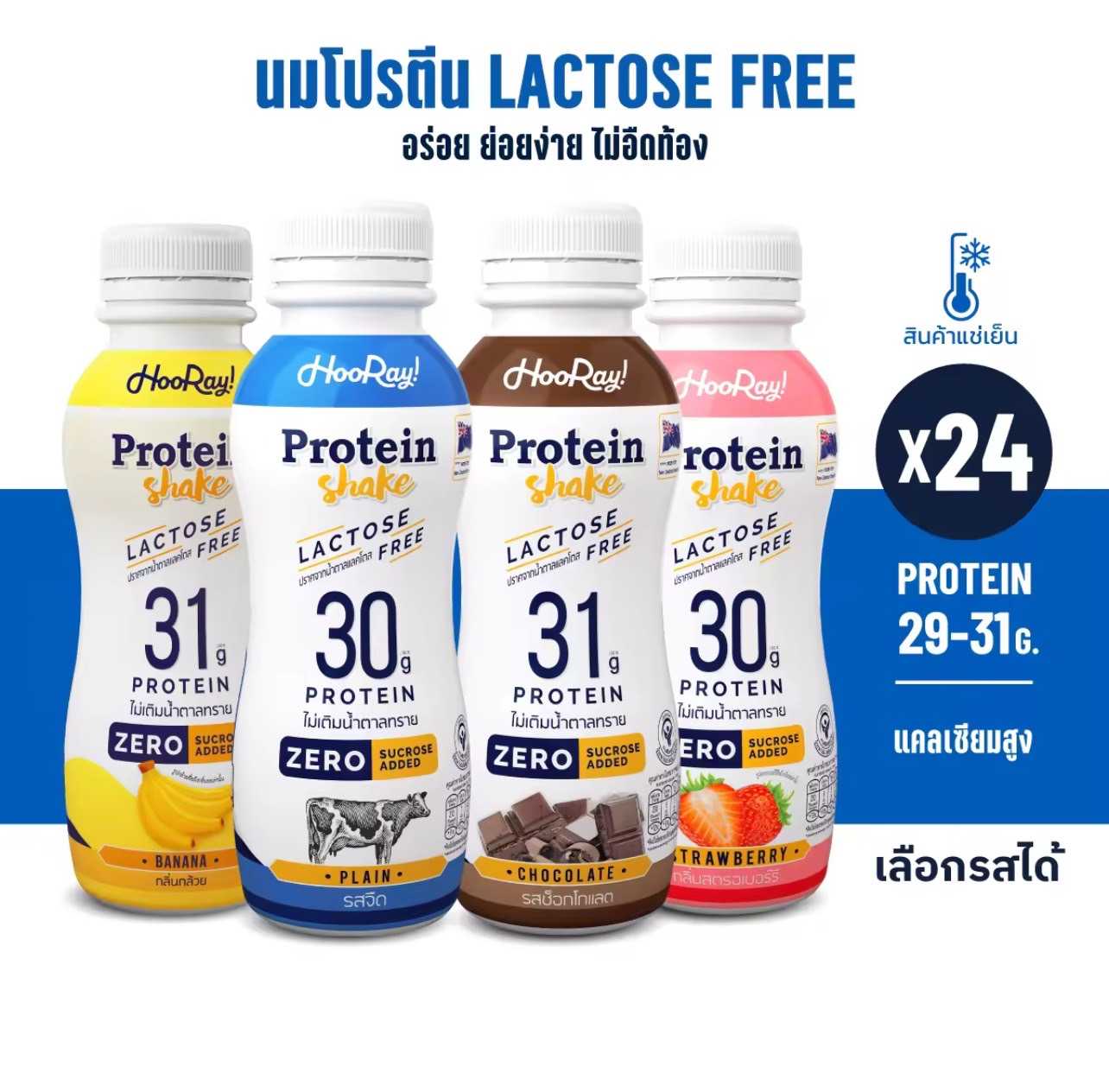 Hooray! Protein Shake แพ็ค 24 ขวด - นมโปรตีนสูตร Lactose Free    พร้อมทาน/ เครื่องดื่มยอดนิยม