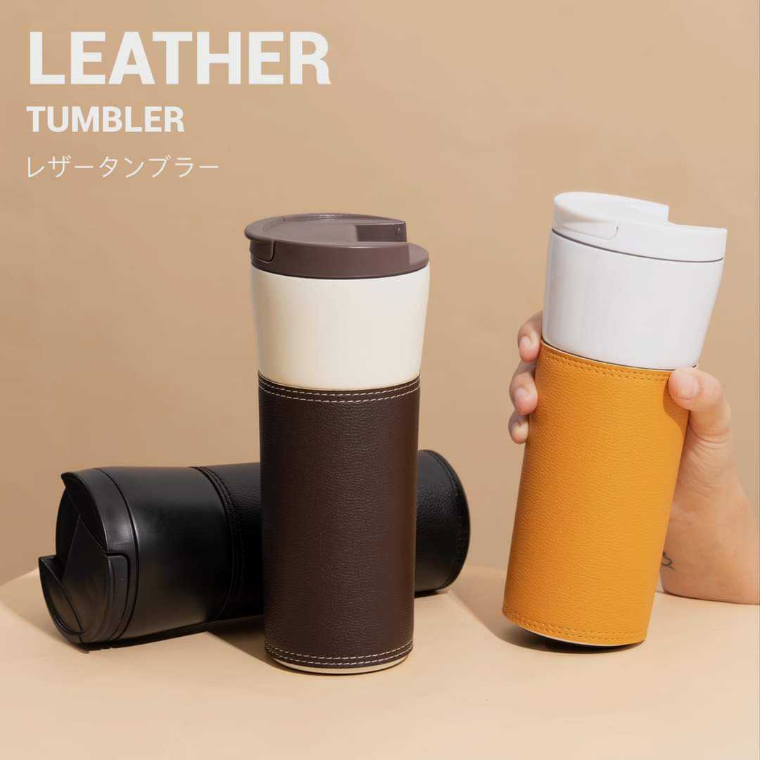 LEATHER TUMBLER 500 ml. แก้วสแตนเลส ปลอกหนัง PU ยิงชื่อที่หนังได้ เก๋สุด ๆ