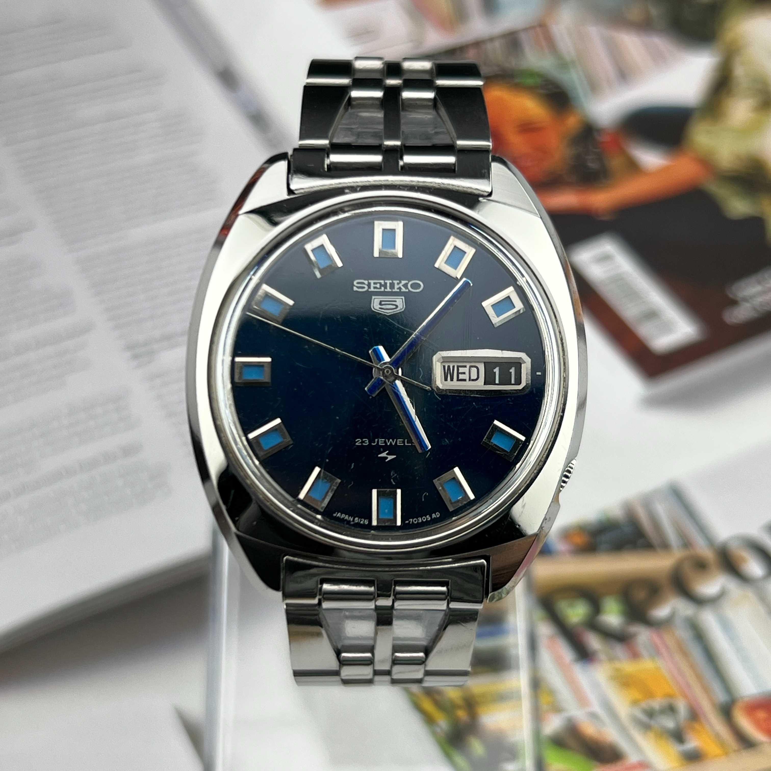 Vintage Seiko 5 Automatic 23Jewels Navy Sunburst Dial Ref.5126-7000 Days/Date Japan 1966