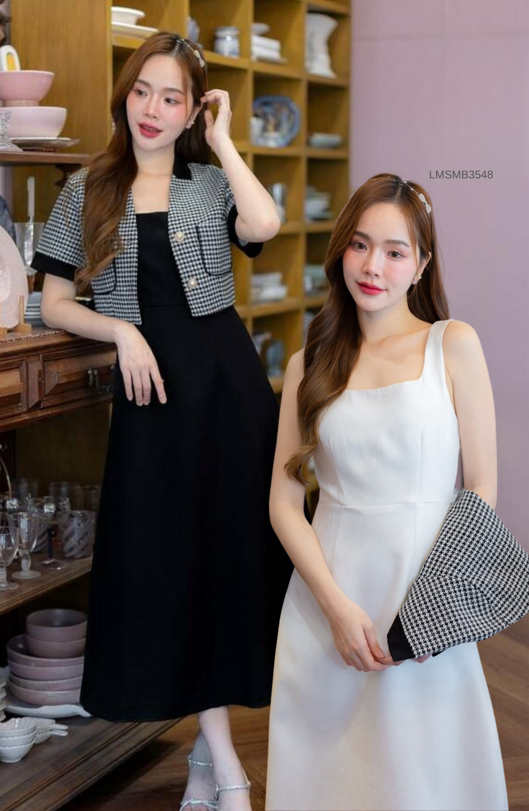 S-XL ชุดเซ็ตเดรสและเสื้อคลุม LMSMB3548