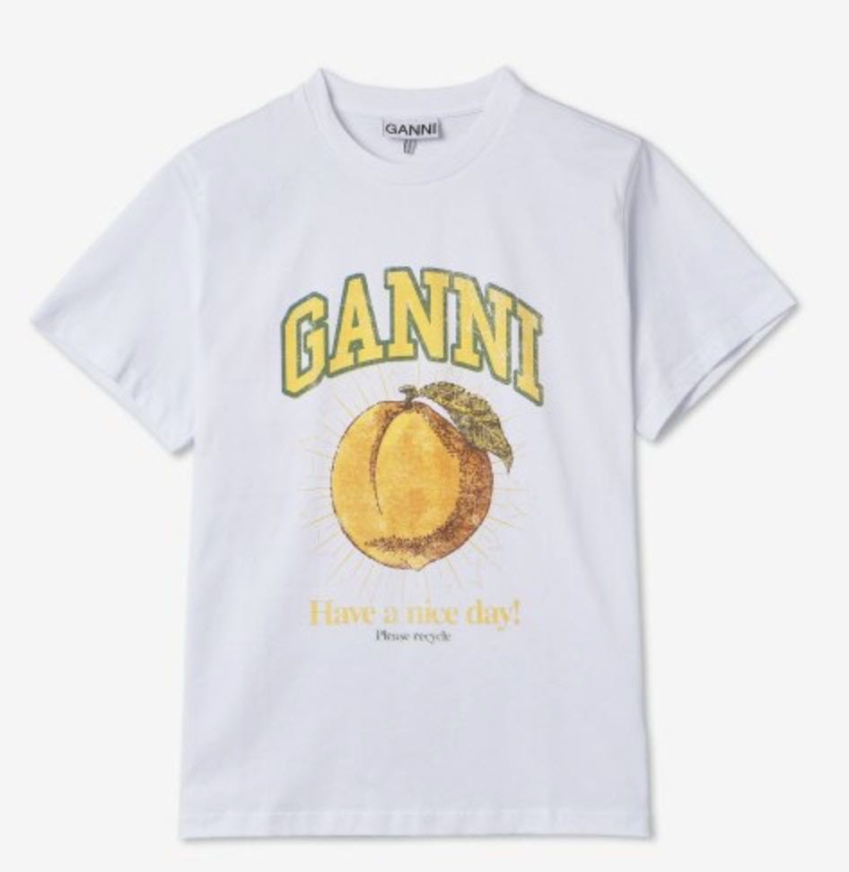 พร้อมส่ง Ganni เสื้อยืดสีขาวลาย peach รุ่น RELAXED PEACH SHORT SLEEVE T SHIRT