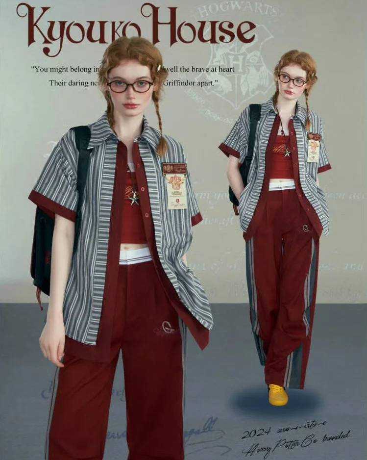 [พร้อมส่ง กริฟฟินดอร์ L]Kyouko x Harry Potter เสื้อเชิ้ตแขนสั้นลายทาง oversize แฮร์รี่พอตเตอร์ 2024