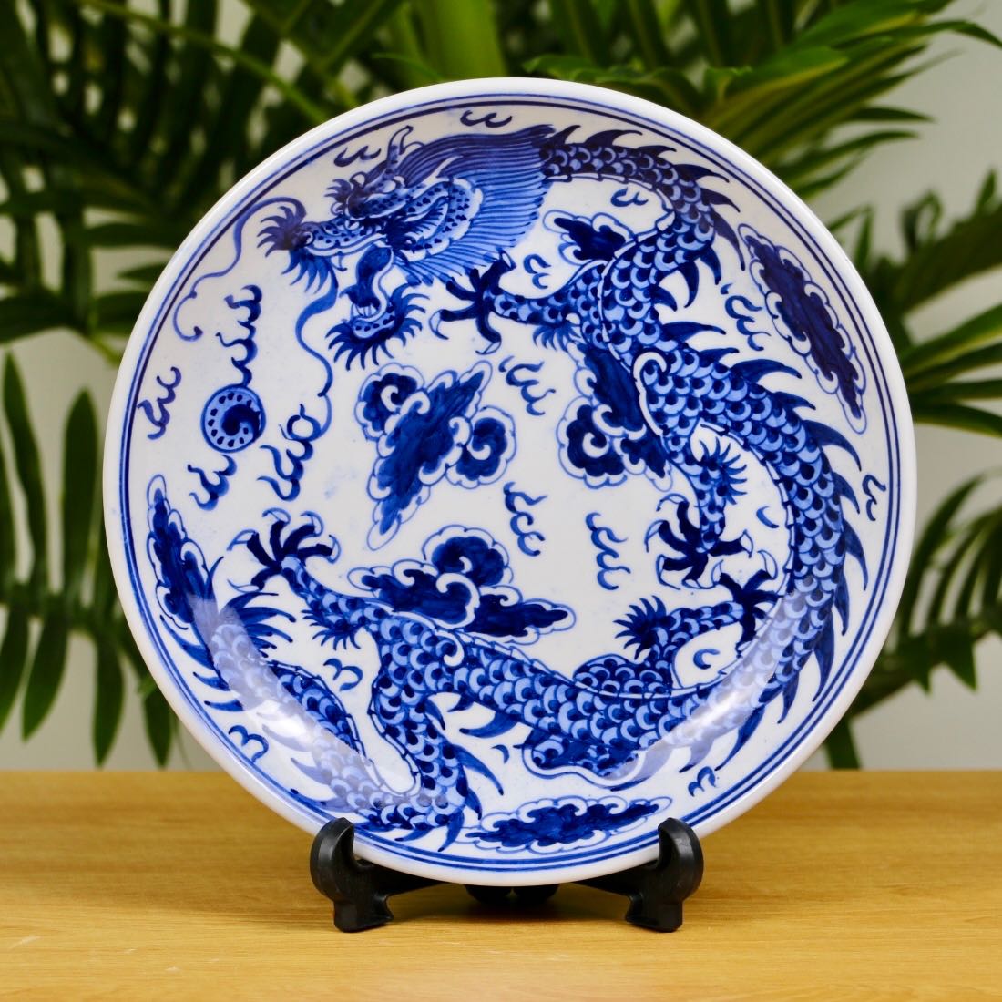 จานทานข้าว ขนาดกว้าง 8 นิ้ว ลายมังกร : BlueAndWhite