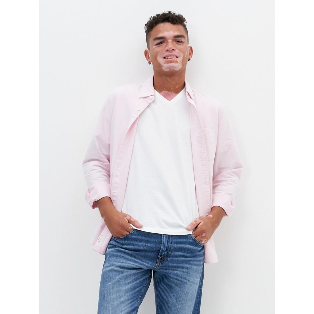 American Eagle เสื้อเชิ้ตผู้ชาย INT SF BTD YD SOLID OXFORD W EAGLE สี PINK - 015-2099-615