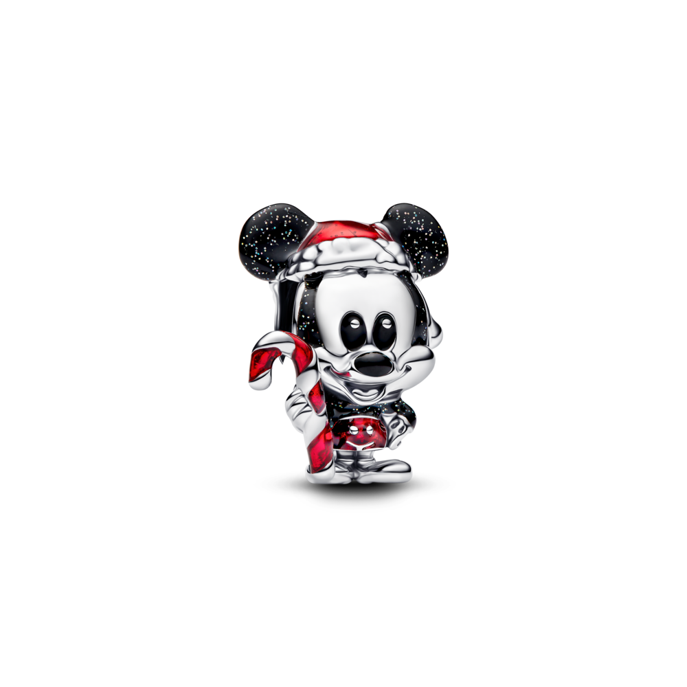 Disney Mickey Mouse sterling silver charm with glittery black and red enamel