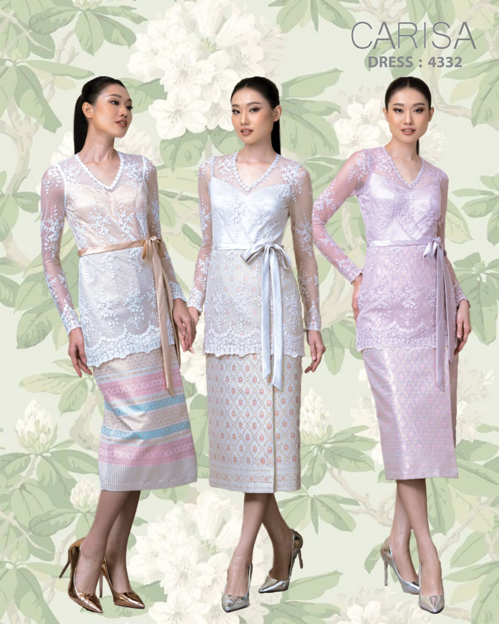 [4332] Carisa Premium Dess ชุดเดรสแขนยาว คอวี แบบใหม่ล่าสุด ตัดเย็บเป็นชิ้นเดียวทั้งตัว
