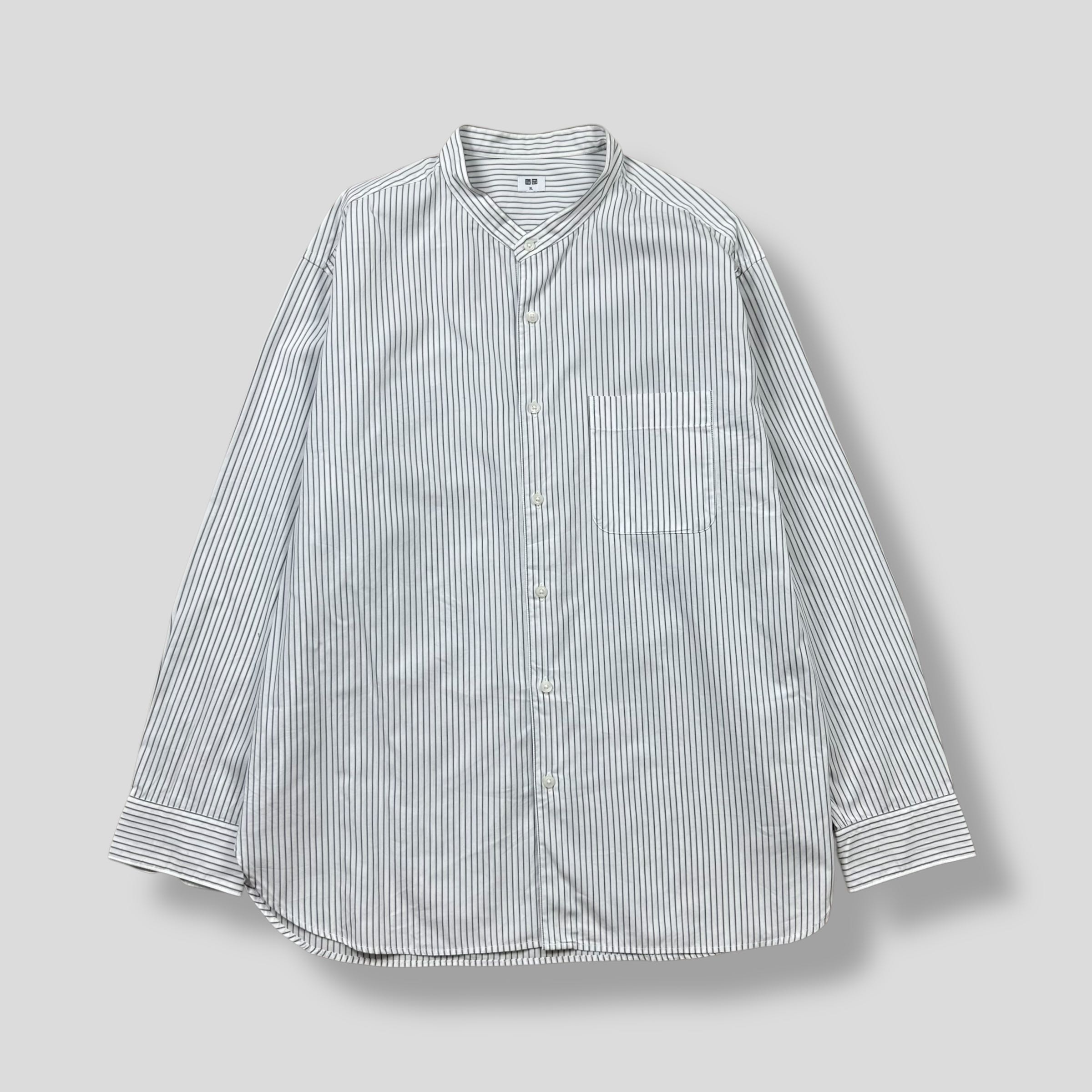 UNIQLO STRIPED STAND COLLAR POCKET SHIRT 