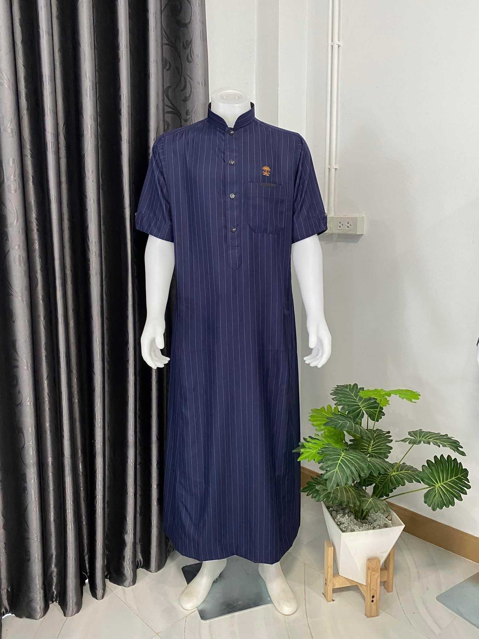 เสื้อมุสลิมชาย เสื้อโต๊ปแขนสั้นผ้าลาย มีไซซ์ S-XL สินค้าพร้อมส่ง