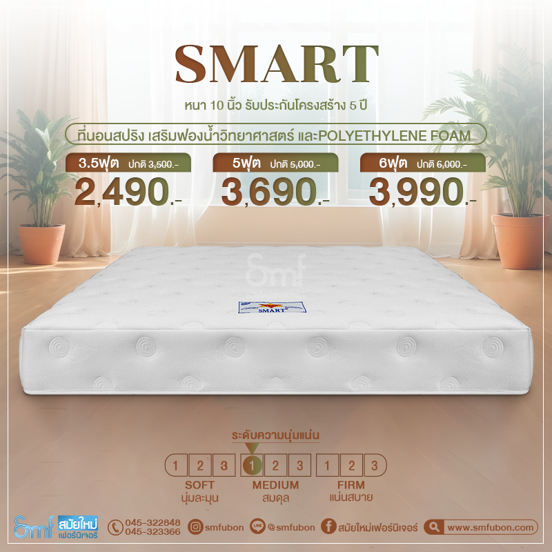 ที่นอนสปริง เสริมฟองน้ำวิทยาศาสตร์ รุ่น Smart