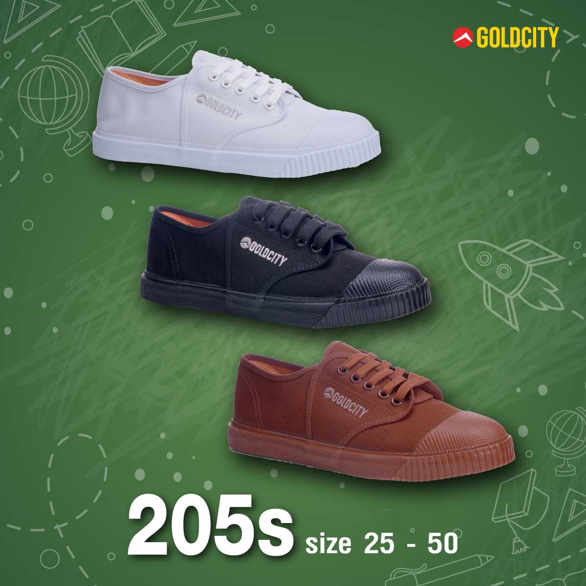 รองเท้าผ้าใบนักเรียน คุณภาพดี พื้นยางพารา ทน นุ่ม หนึบ (Size25-36)GOLDCITY รุ่น 205S