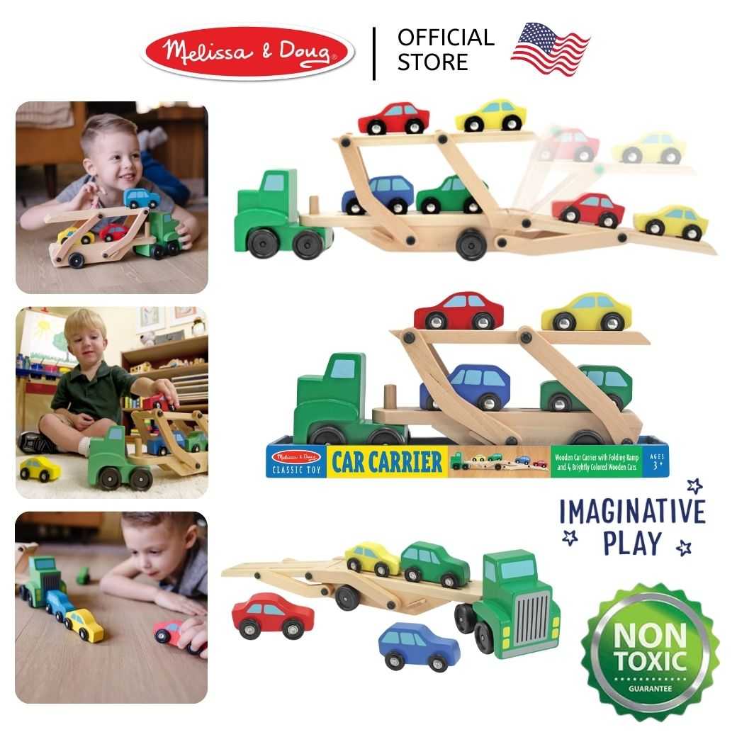 (ของแท้ USA)รถของเล่น รถยก รถบรรทุกขนรถ 4คัน Melissa & Doug Car Carrier แยกได้ ปรับได้ทุกส่วน 4096
