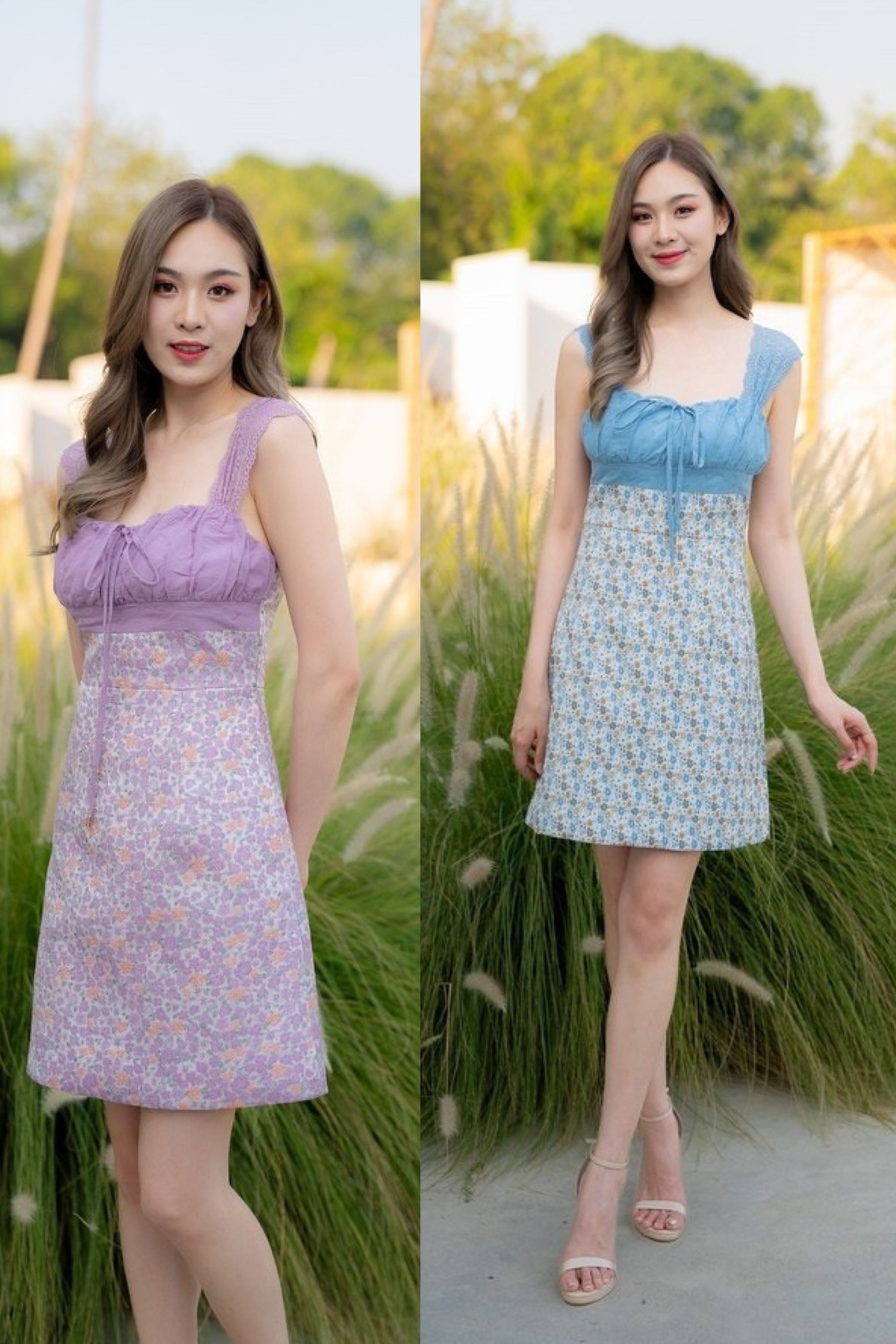 S-XL เดรสสายเดี่ยวลูกไม้ลายดอก LMSMB5032
