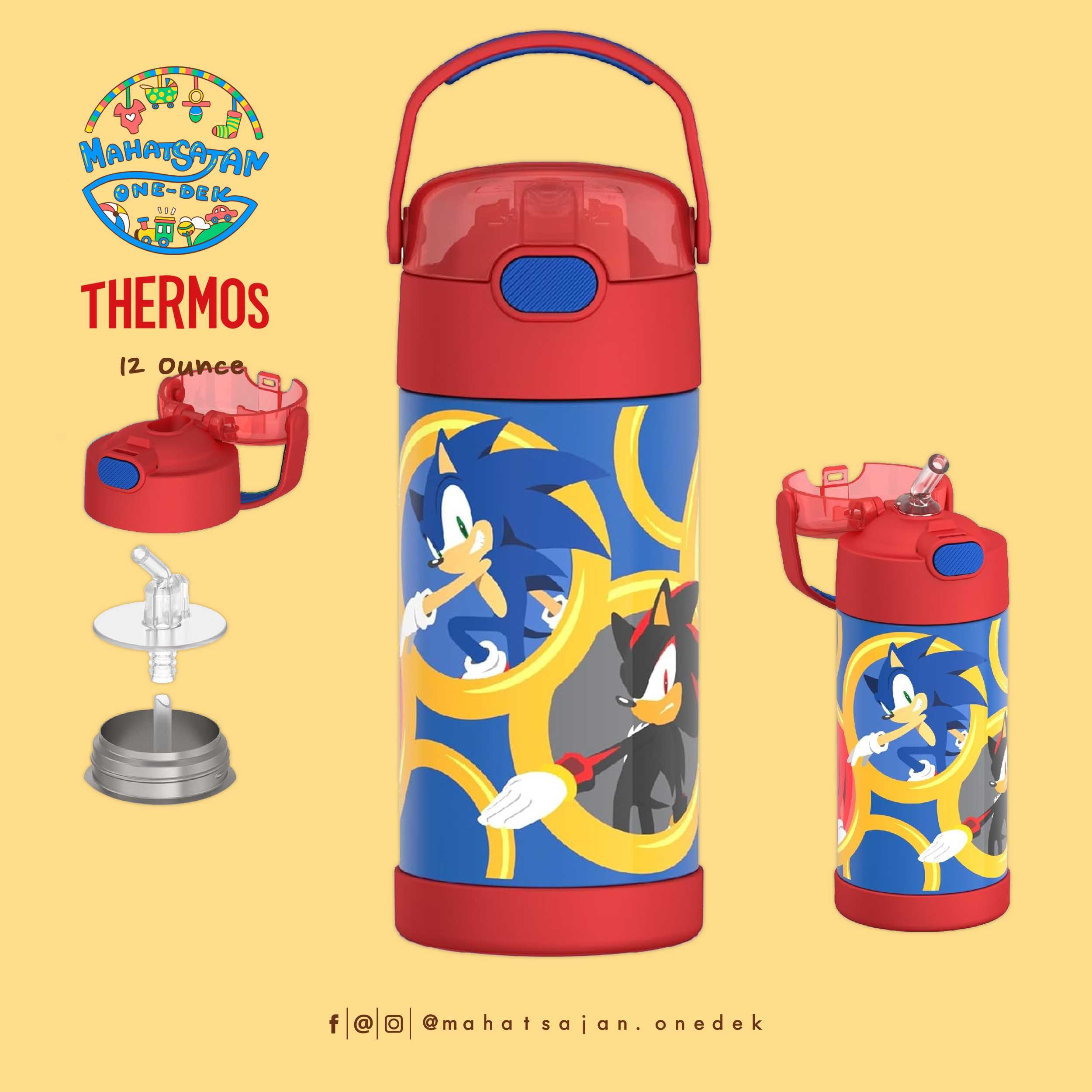 Sonic the Hedgehog The Funtainer 12 Oz Stainless Steel Water Bottle  กระติกดูดน้ำเก็บอุณหภูมิ