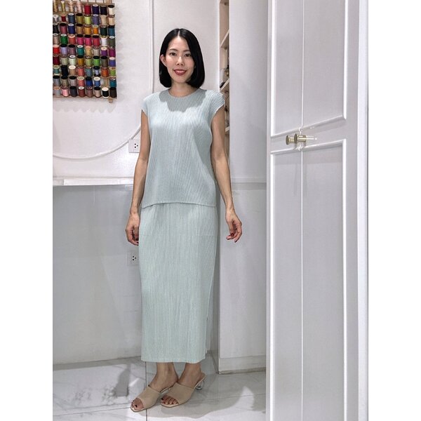 2MUAY รุ่น GJO1272/ GJO8982 เซ็ตพลีทคุณภาพ THICK CAP SLEEVE TOP WITH SKIRT PLEATED SET 6 สี FREE ...
