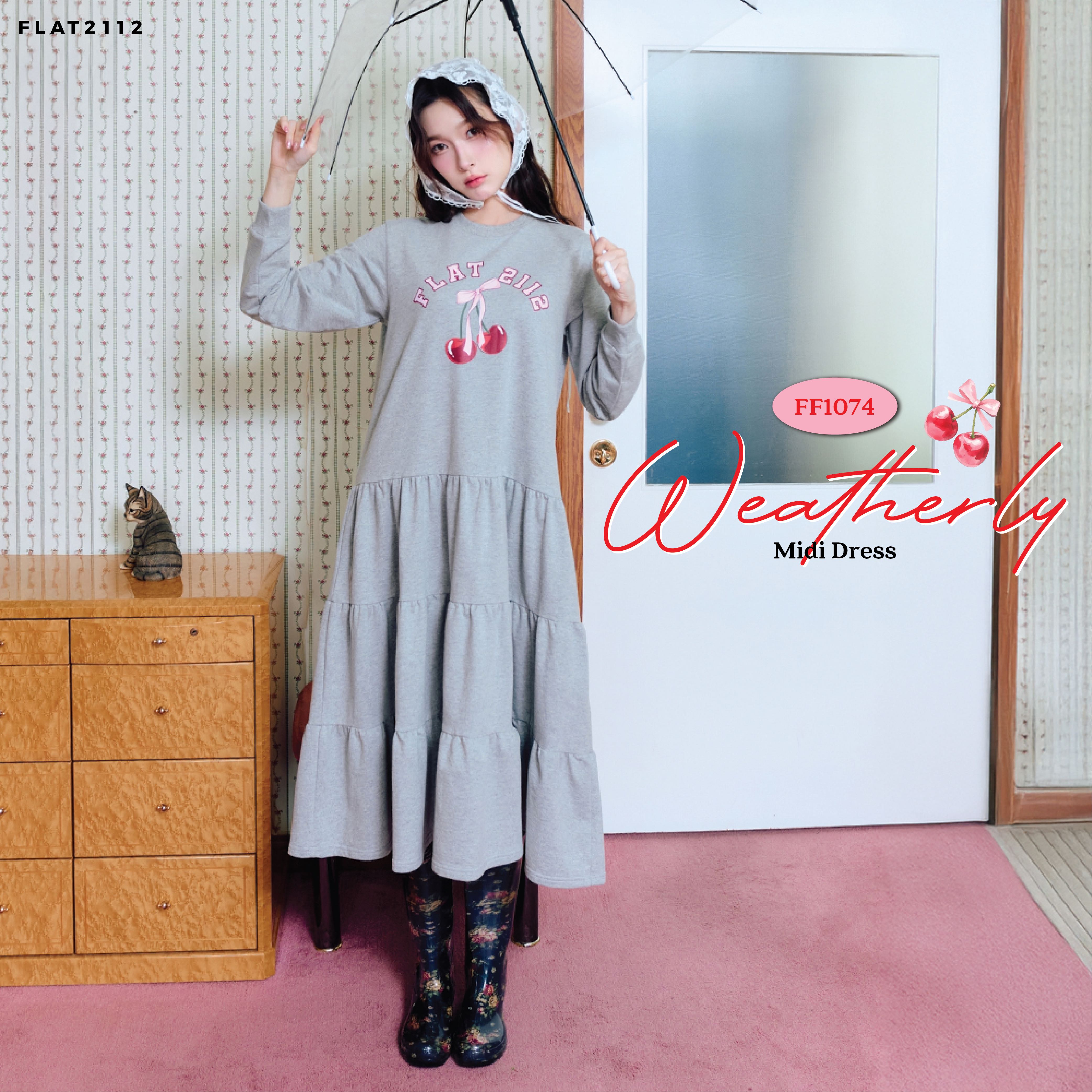 FLAT2112 FF1074 : WEATHERLY MIDI DRESS เดรสยาว  เดรสโอเวอร์ไซส์  เดรสแขนยาว  แฟชั่นผู้หญิง