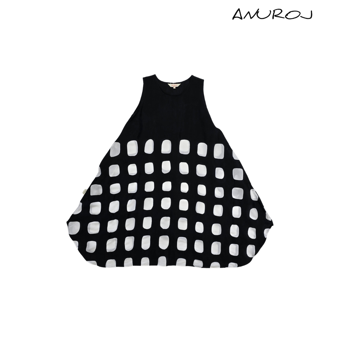 (พร้อมส่ง) Short Dress Sleeveless Cotton Silk Hand Paint Free Size with Graphic Paint
