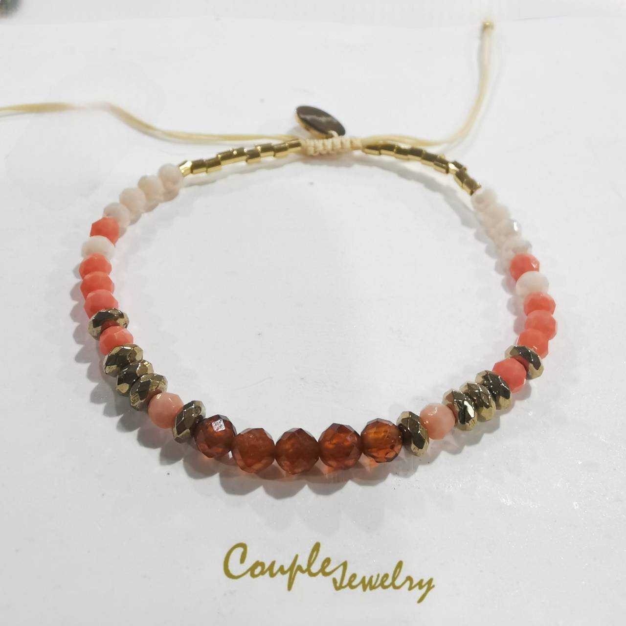 Couple jewelry สร้อยข้อมือเชือกถักรูด หินคาเนเลี่ยน ประดับคริสตัล และ เฮมาไท