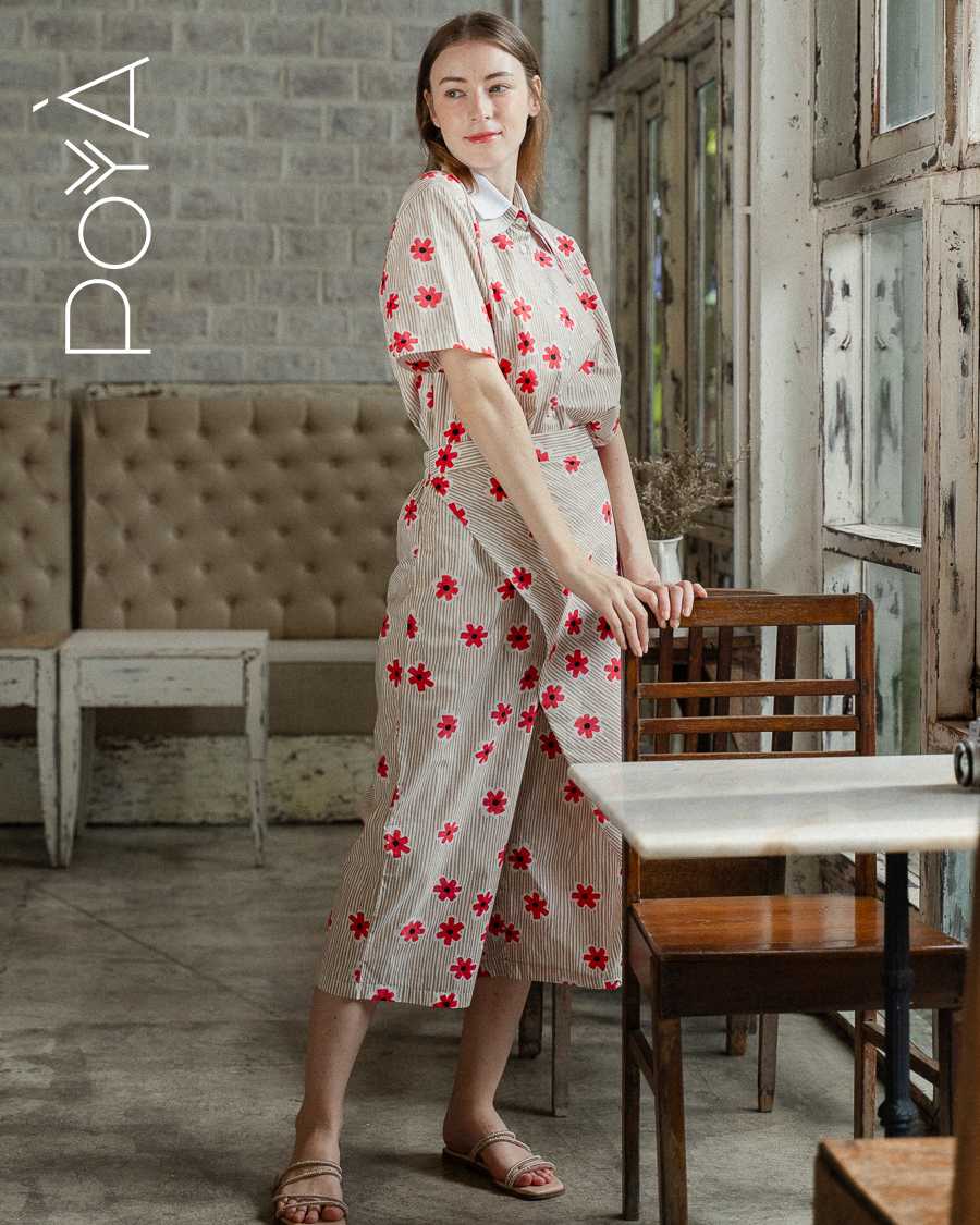 Radiant Red Blooms Cotton Comfort Chic Pants  (Free Size)