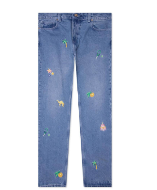CASABLANCA STONE WASH DENIM EMBROIDERED MOTIF JEAN