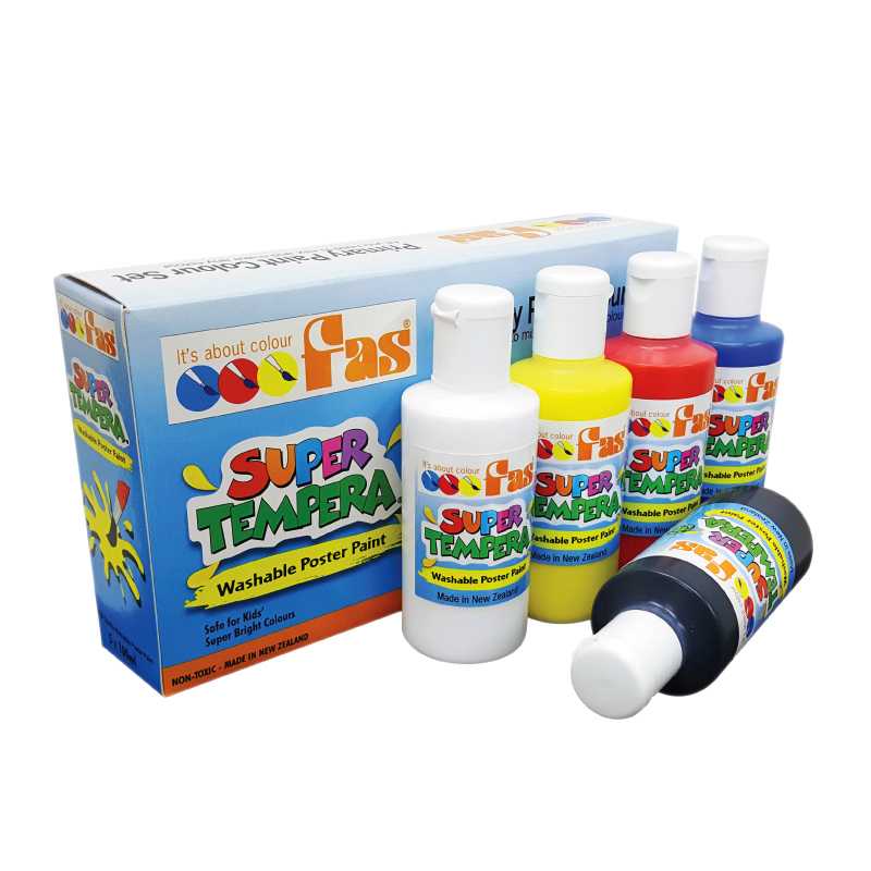 FAS Super Tempera Primary Colour Set 5 x 100 ml (ชุดสีโปสเตอร์พร้อมใช้) STS.100