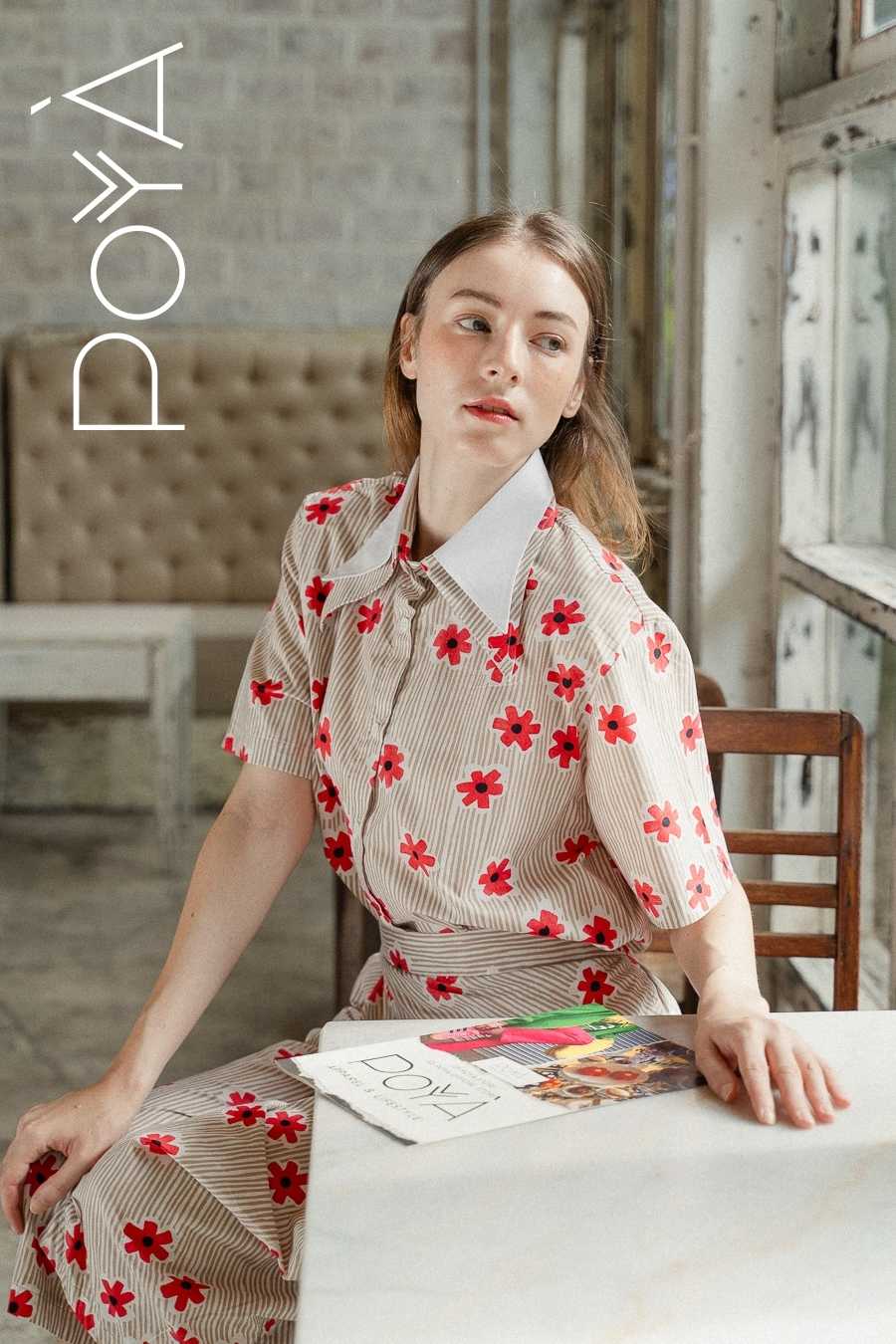 Radiant Red Blooms Cotton Comfort Chic Shirt