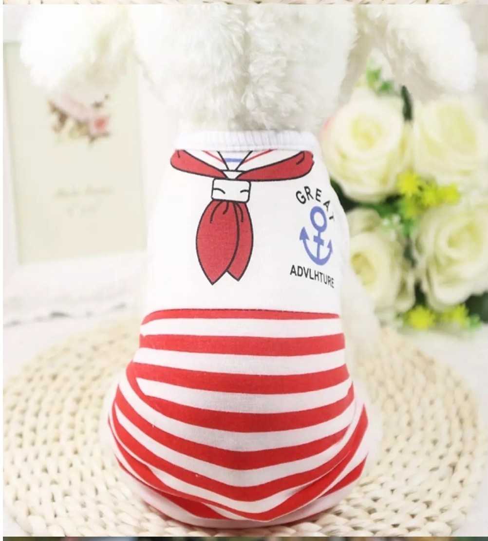 ชุดน้องหมาแมว เสื้อยืดพิมพ์ลาย  สีแดง ขนาด XS