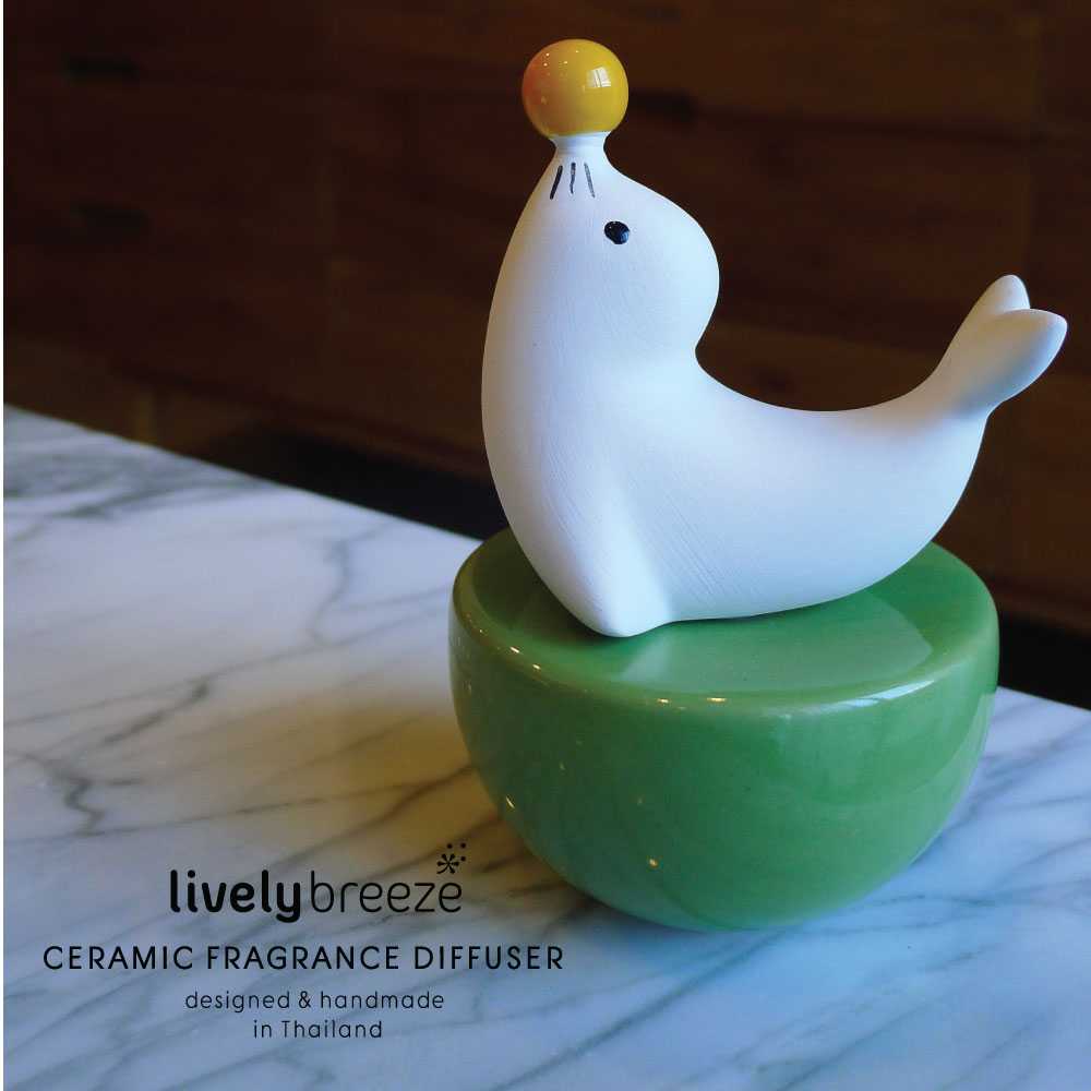 LIVELY BREEZE เครื่องหอมเซรามิกรูปแมวน้ำ (Happy Seal Ceramic Diffuser) HAND MADE in THAILAND