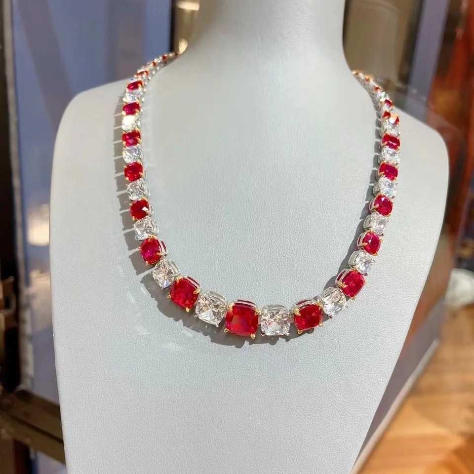 3carat each ruby mix diamond necklace