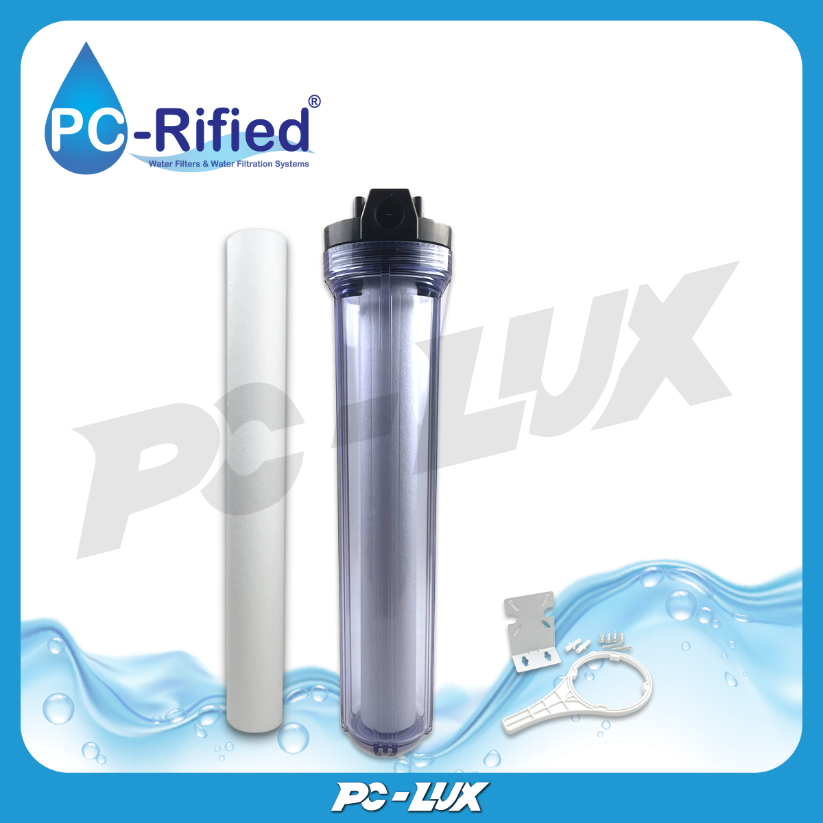 PC-Rified กระบอกกรองน้ำ PP สีใส 20 นิ้ว เกลียวทองเหลือง 3/4 นิ้ว