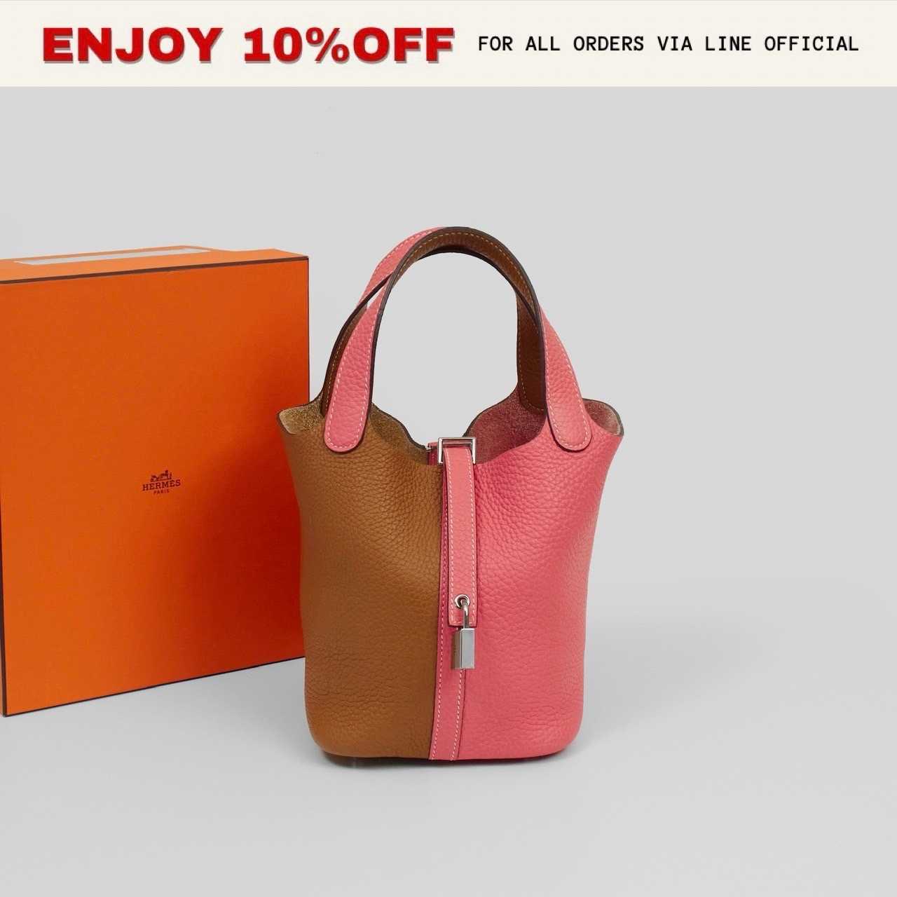 📍USED📍HERMES Picotin Lock 18 สี Rose Azalee/Sesame Clemence PHW | Bag