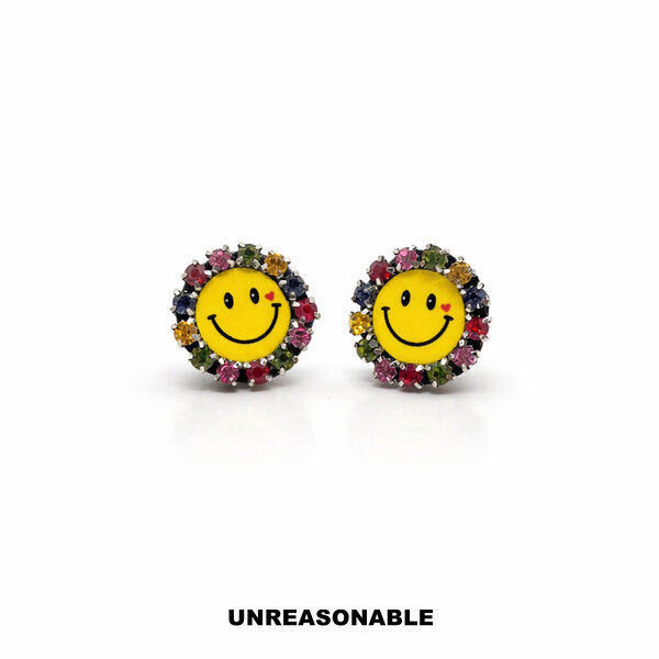 ต่างหูหน้ายิ้ม Happy Face สีเหลือง ต่างหูคลิป ก้านเงินแท้ น้ำหนักเบา UA1020-01 Unreasonable Acces...