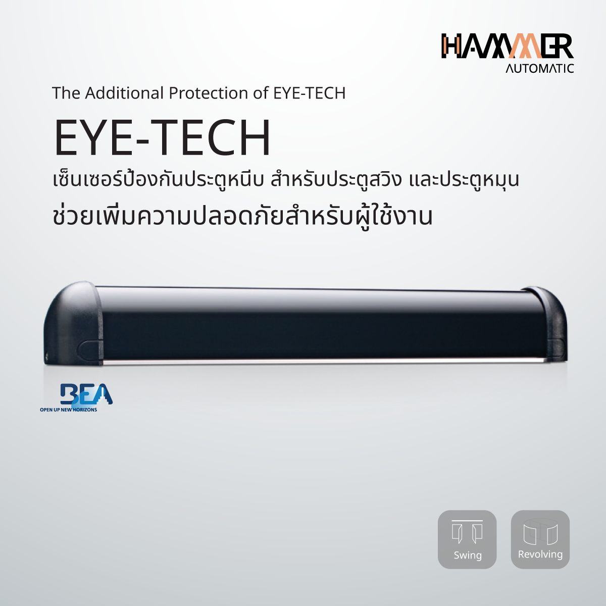เซ็นเซอร์ไมโครเวฟ รุ่น  EYE-TECH  ตรวจจับเคลื่อนไหว ป้องกันการหนีบ สำหรับประตูบานสวิงเเละประตูหมุน