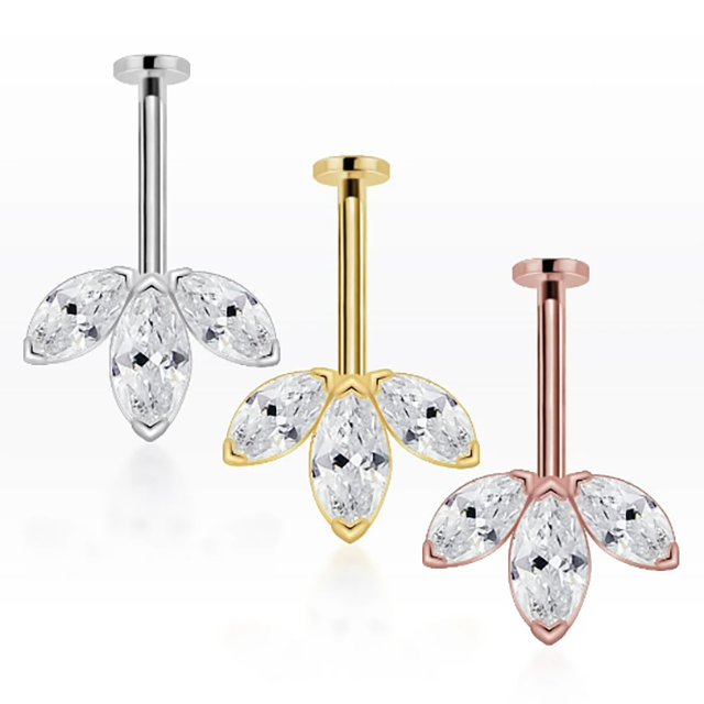 PiercingRoomByJay Marquise CZ Diamond Flat Back เงินแท้ (ราคาต่อชิ้น)