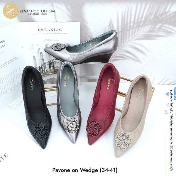 ทรงเตารีด ที่ใส่สบายที่สุดทรงปกติ:เปลี่ยนไซส์ได้-ไม่รับคืน Zenachoo Pavone Wedge สูง 2 นิ้ว รองเท...
