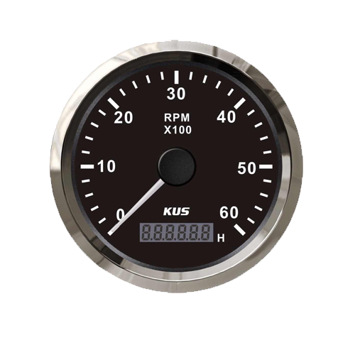 04519-INOX   เกจวัดรอบ Tachometer 8000 RPM + Digital hourmeter หน้าปัดสีดำ ขอบสแตนเลส