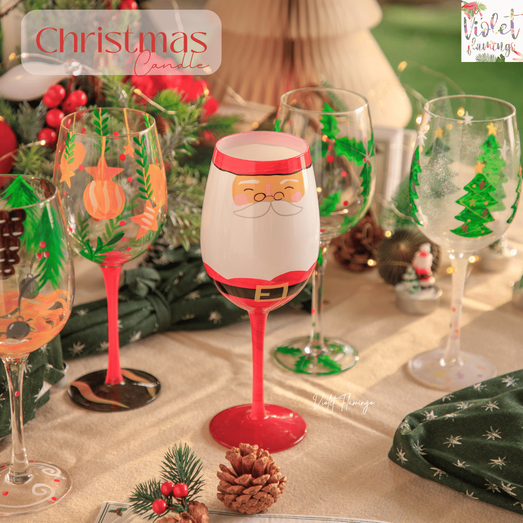 Wonderland Wine Glass แก้วไวน์ลายซานต้า ต้นคริสมาสต์ แก้วไวน์เพ้นท์ลายสุดคิ้วท์