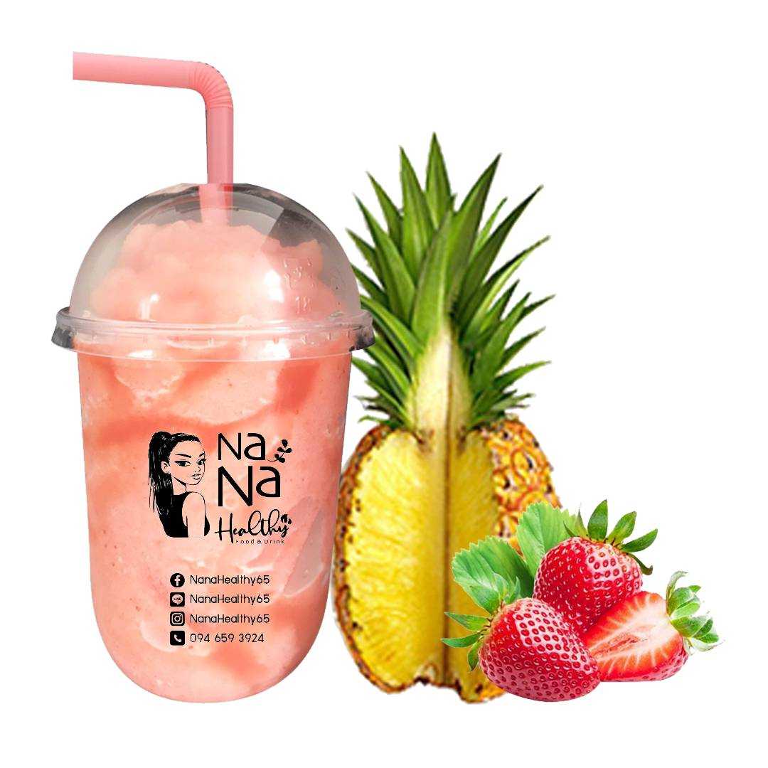 สับปะรด+สตรอเบอร์รี่ปั่น / Pineapple + Strawberry Smoothie