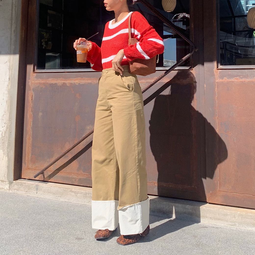 Roll up 2 tone wide leg pants