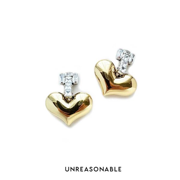 ต่างหูหัวใจสีทอง Romance Heart earrings ต่างหูคลิป ต่างหูก้านเงินแท้ UA0908-02 Unreasonable Acces...