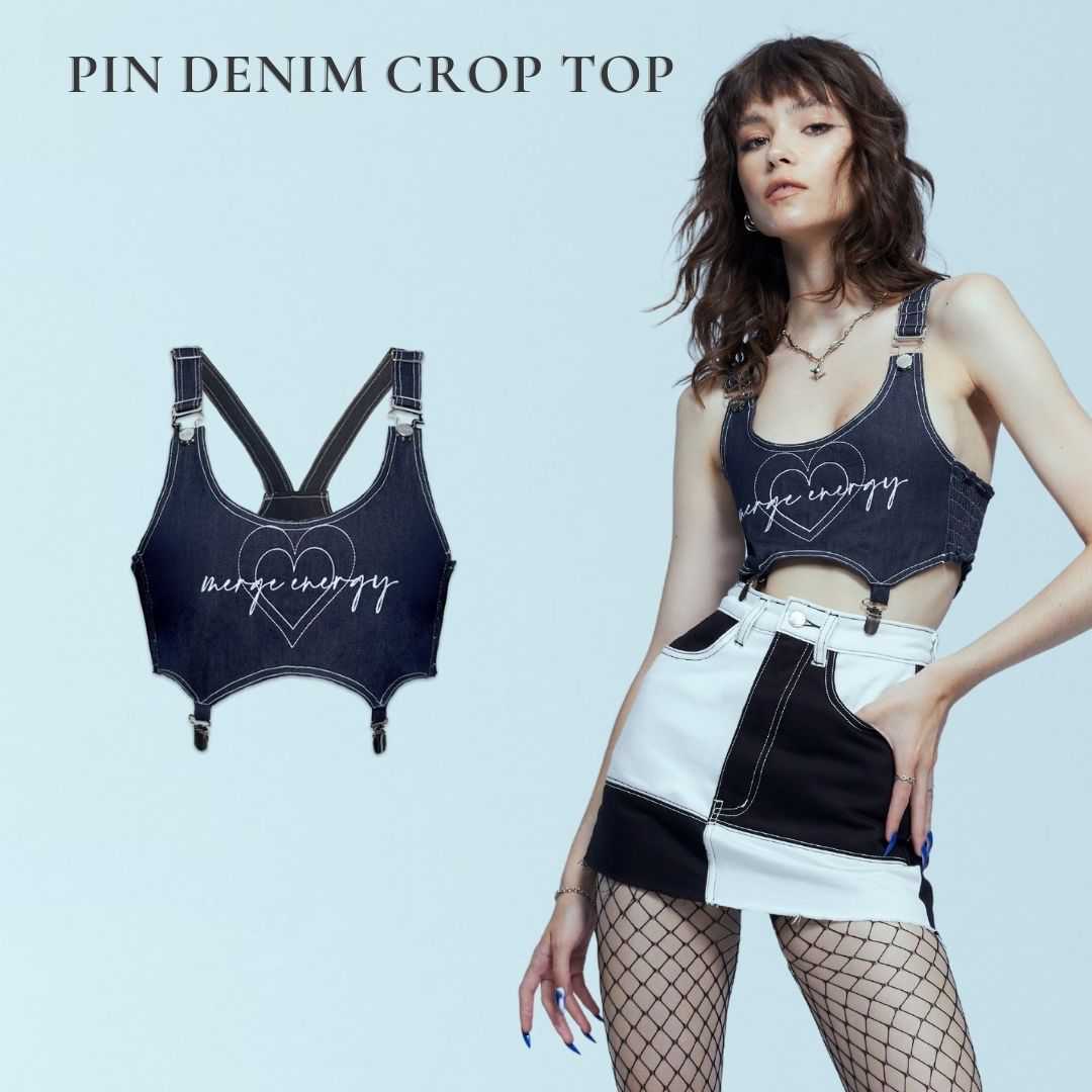 Merge Official - Pin Denim Crop Top