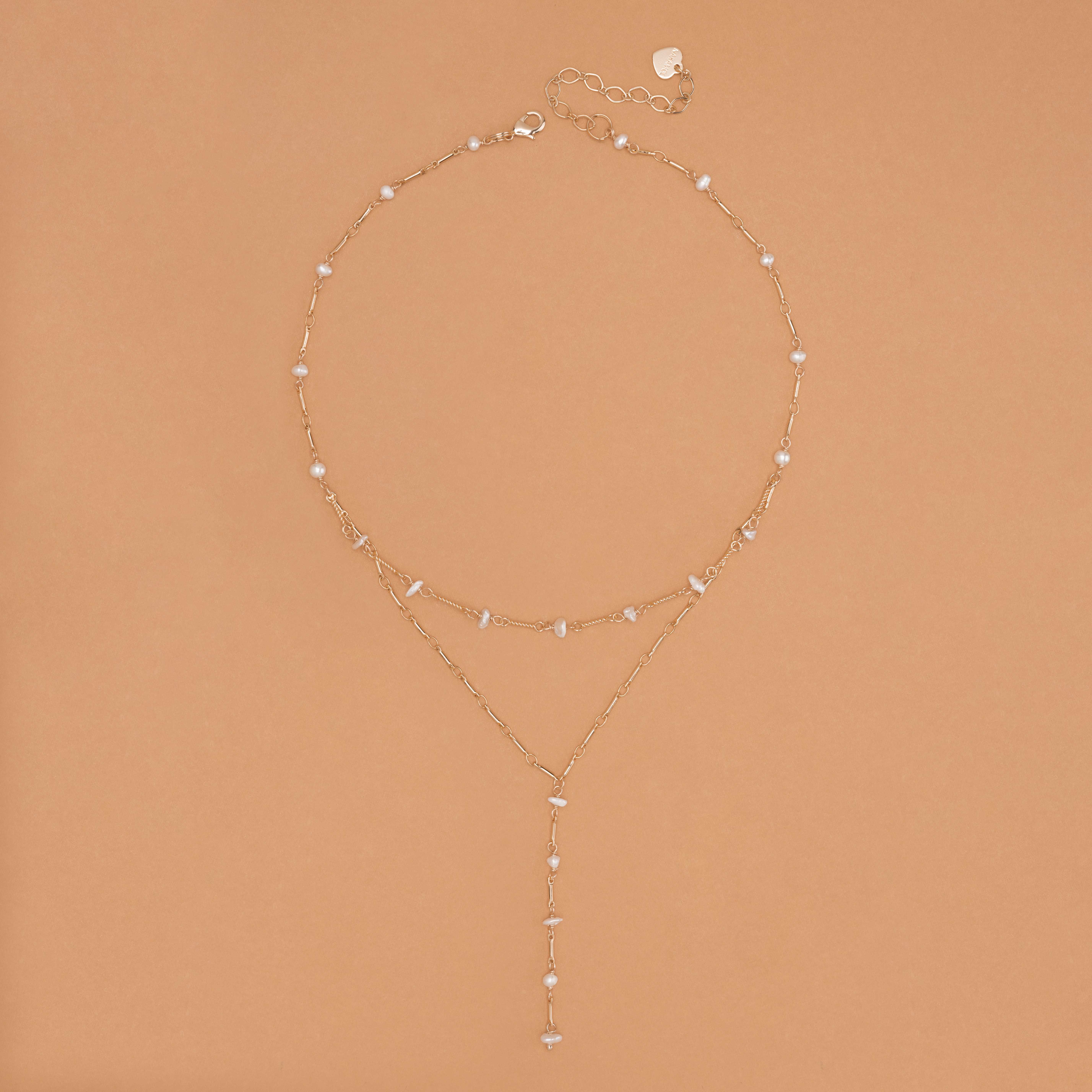 GOLD CHAIN PEARL LAYER LARIAT NECKLACE