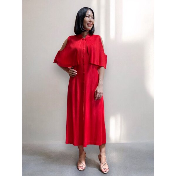 2MUAY รุ่น GJO1071 เดรสพลีทคุณภาพSLEEVELESS BUTTON FRONT LAYER PLEATED DRESS 12 สี FREE SIZE