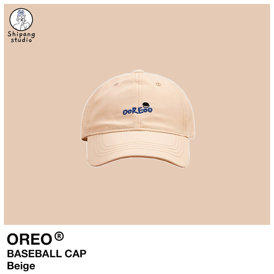 หมวกแก๊ป หมวกเบสบอล ปักลาย Oreo สีเบจ