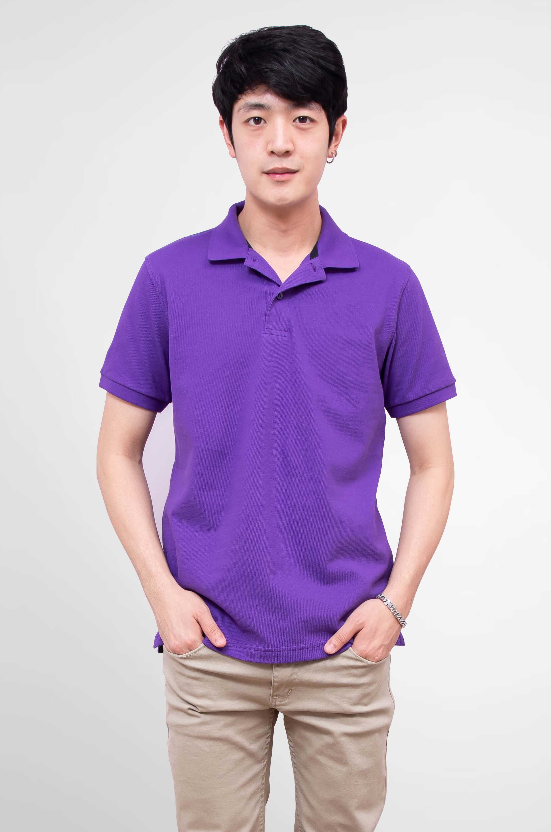 Noproblem ยอดขาย No.1 รับประกัน ไม่ย้วย ไม่ยืด ผ้านุ่ม เสื้อโปโล ชาย สีม่วงอาเมทิส