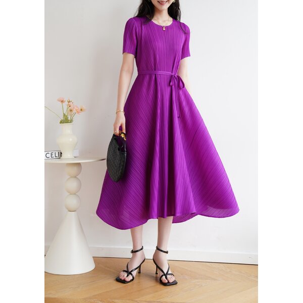 2MUAY รุ่น GJO2519 เดรสพลีทคุณภาพ SHORT SLEEVE VOLUME PLEATED DRESS 10 สี FREE SIZE