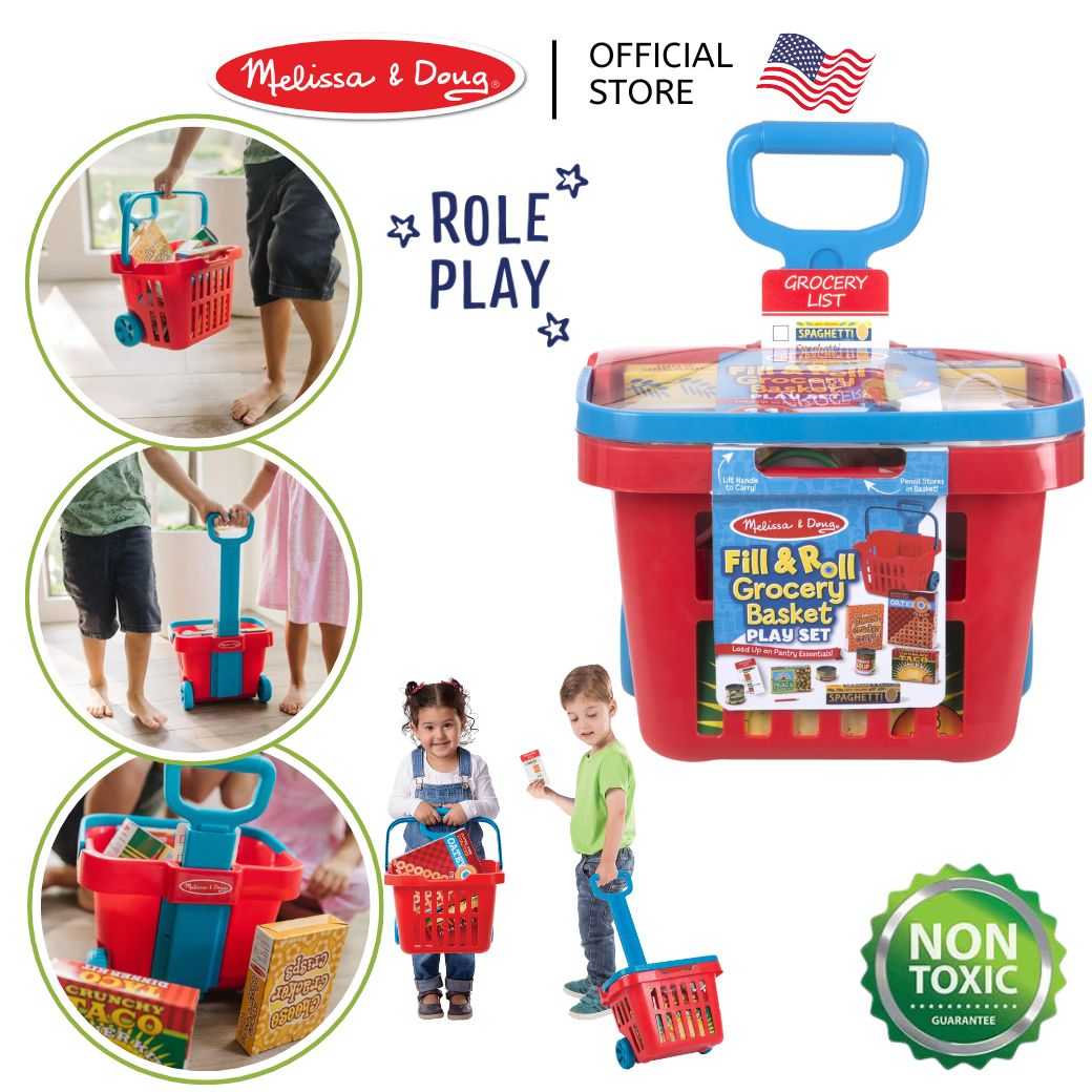 (ของแท้ USA) ของเล่น ตะกร้า รถเข็นช้อปปิ้ง อุปกรณ์เพียบ Shopping Cart Rolling Basket หิ้ว&ลาก 4073