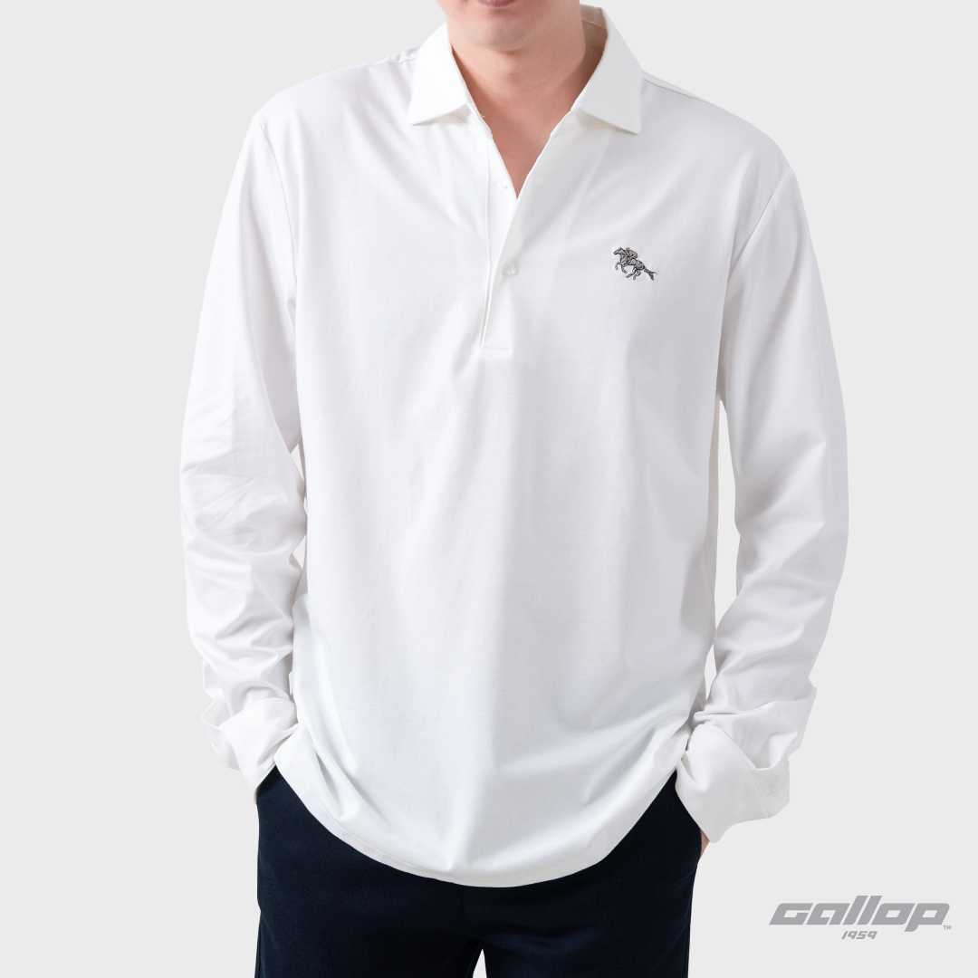 GALLOP : เสื้อโปโลแขนยาวผู้ชาย Eco-Friendly Polo Long Sleeve Shirt (รักษ์โลก) รุ่น GP9069 สี White