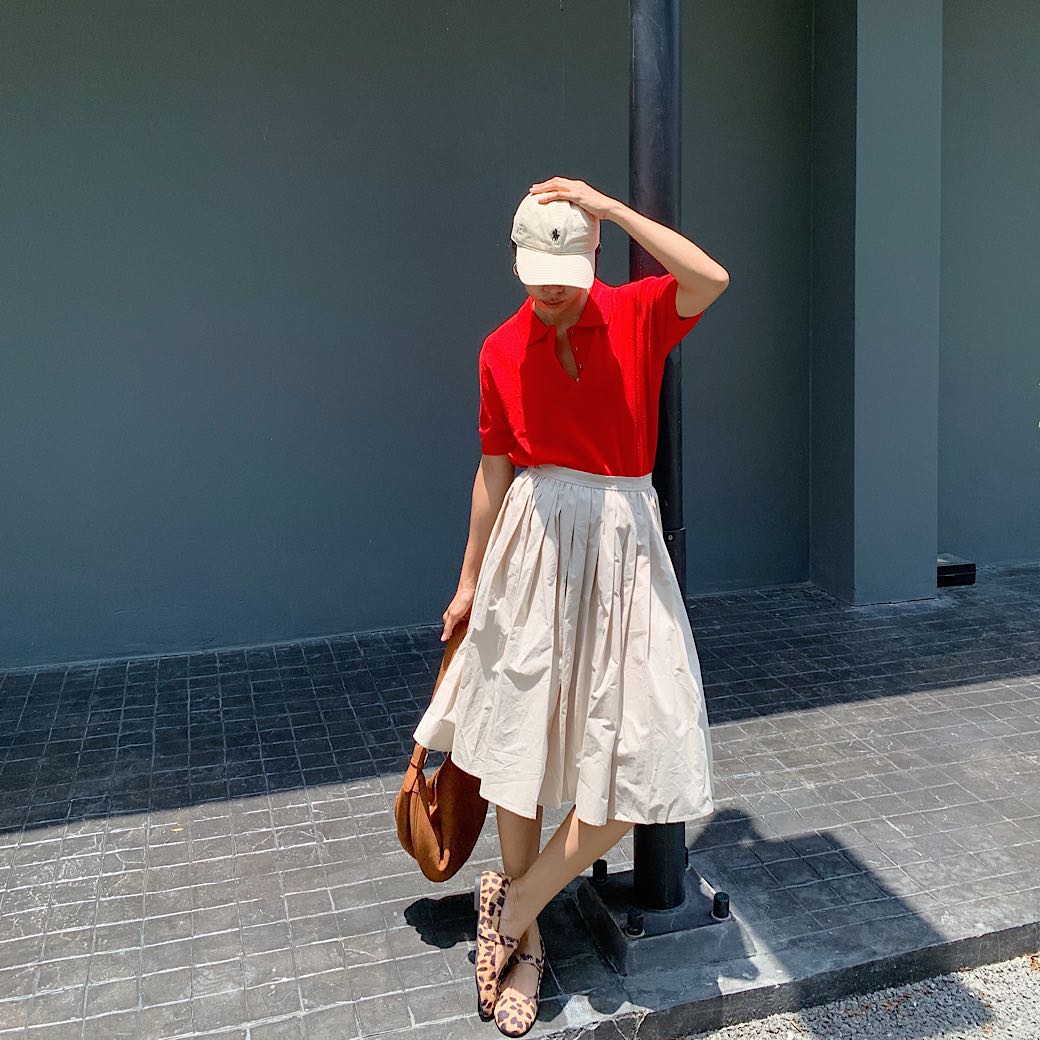 Gathered midi skirt