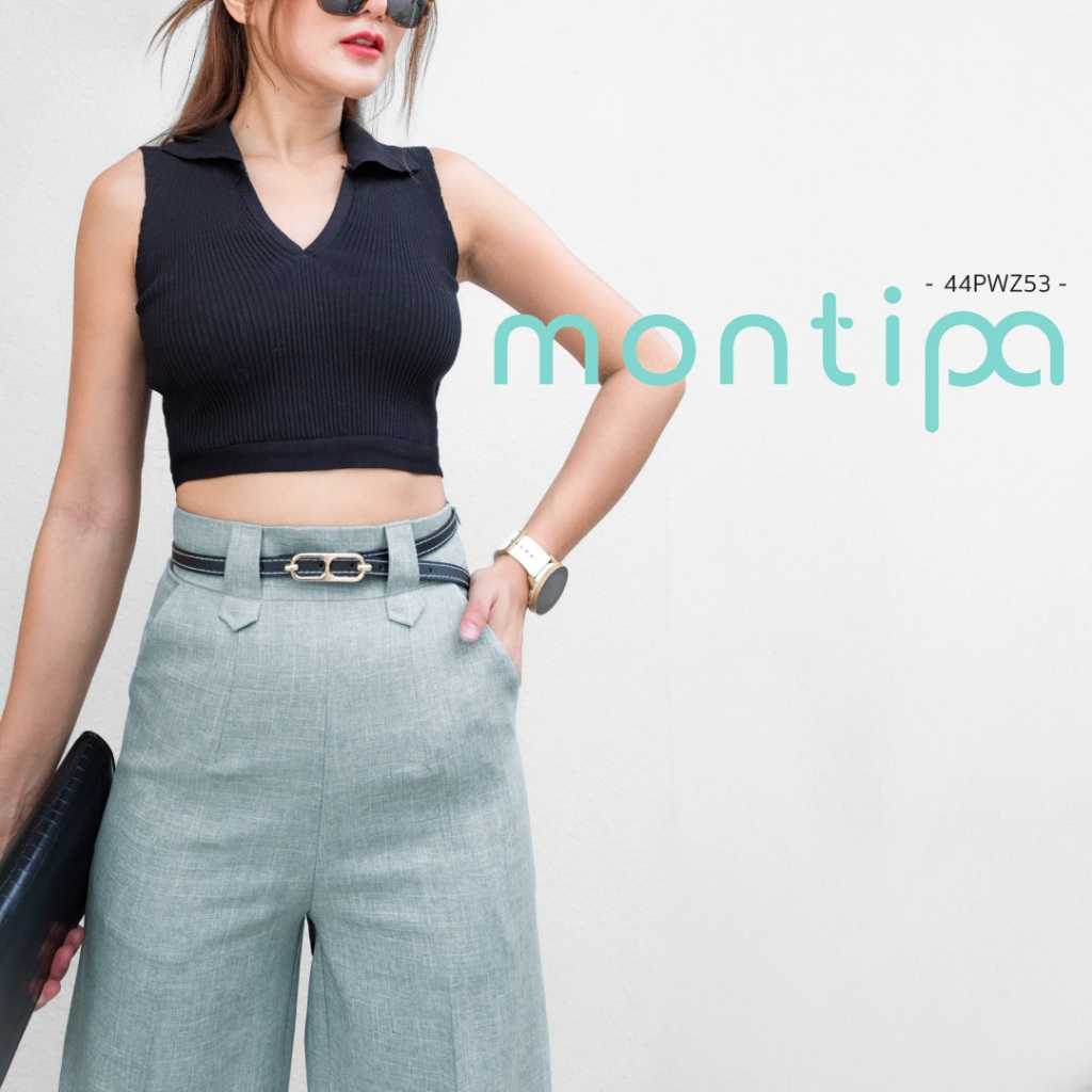 Montipa กางเกงทรงกระบอกกลาง แต่งหูเข็มขัดเพิ่มความเก๋ ผ้าComfort เนื้อนุ่ม สวมใส่สบาย 44PWZ53